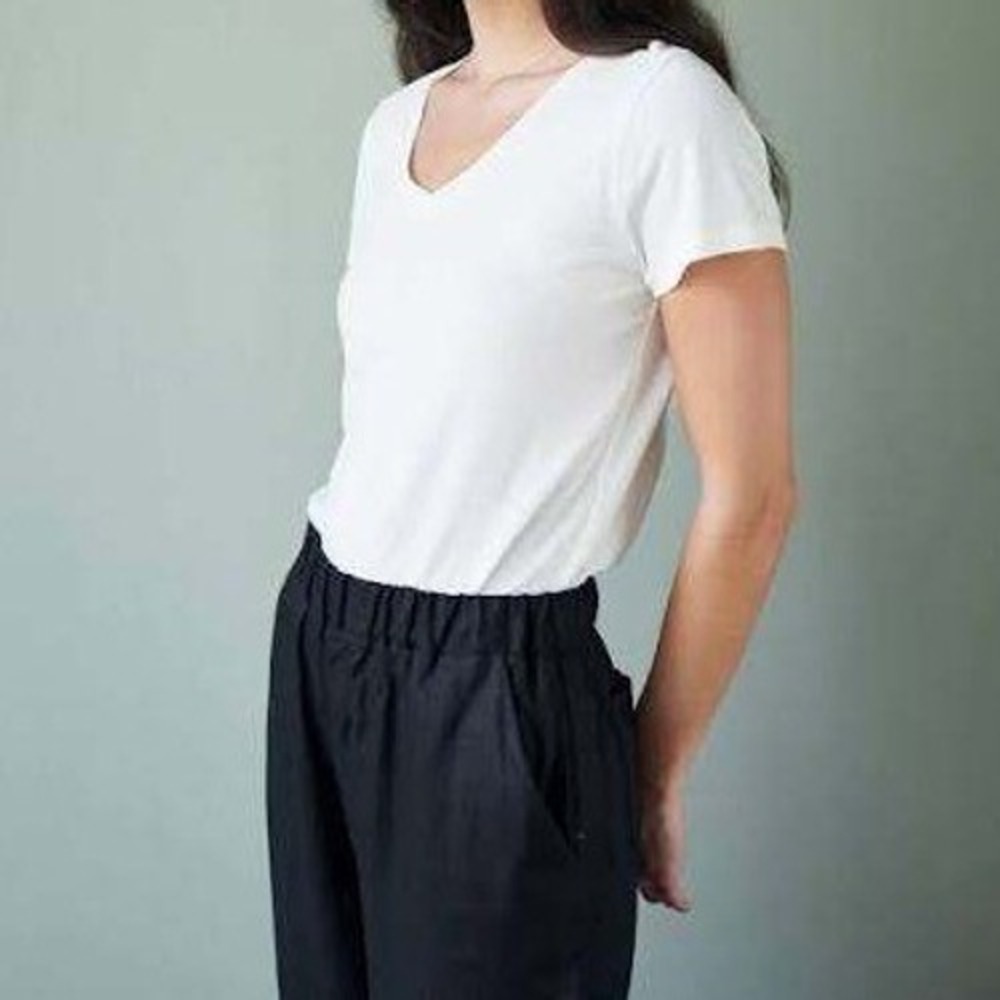Quince White Cotton Modal V-Neck Tee Short Sleeve Womens Medium Minimalist